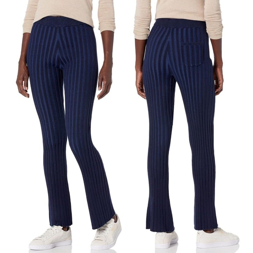 Joie Pimenta Ribbed Flare Pants (Size S) Blue Knit Cotton Blend Lounge Casual